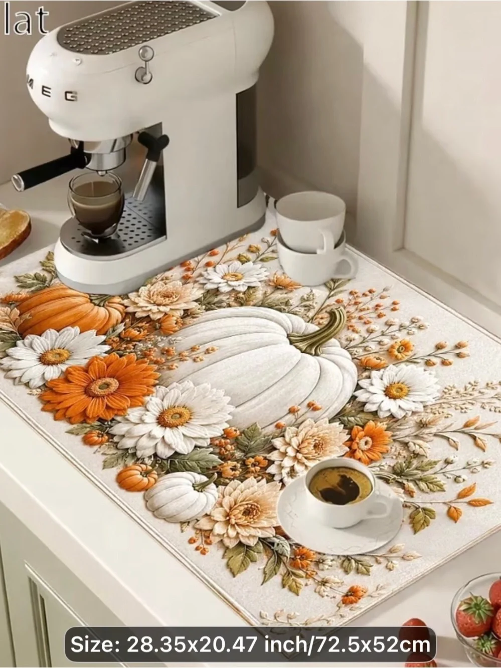 Autumn/Fall Pumpkin Floral Stove Top Protector-Orange/White Size-28.35x20.4 NIB
